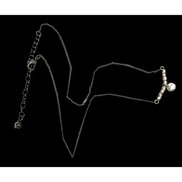 Minimalist Brutalist Silver And Gold Tone Rhinestone Pendant Necklace - Picture 1 of 6